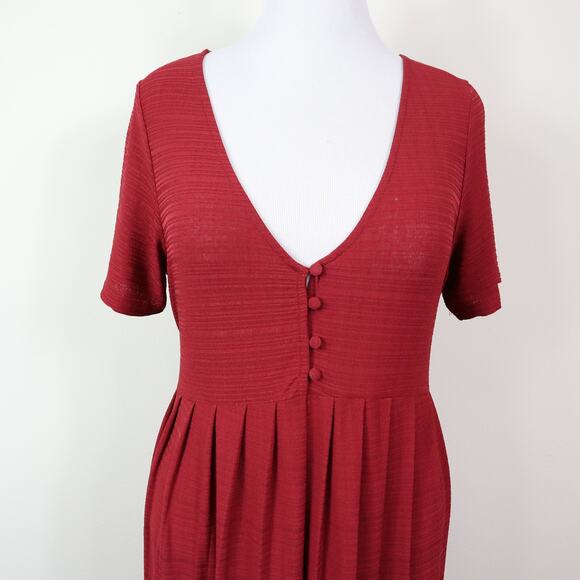 ASOS Size 14 Textured Button V-neck Dress MaxiTie Waist Rust Red - Picture 9 of 12